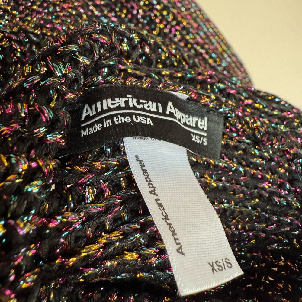 American Apparel Black Multicolor Metallic Knit Crop Tank Top‎ XS/S Made in USA - Picture 3 of 3
